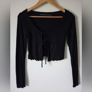 Aeropostale Cropped Tie Front Cardigan Sweater Size Small
